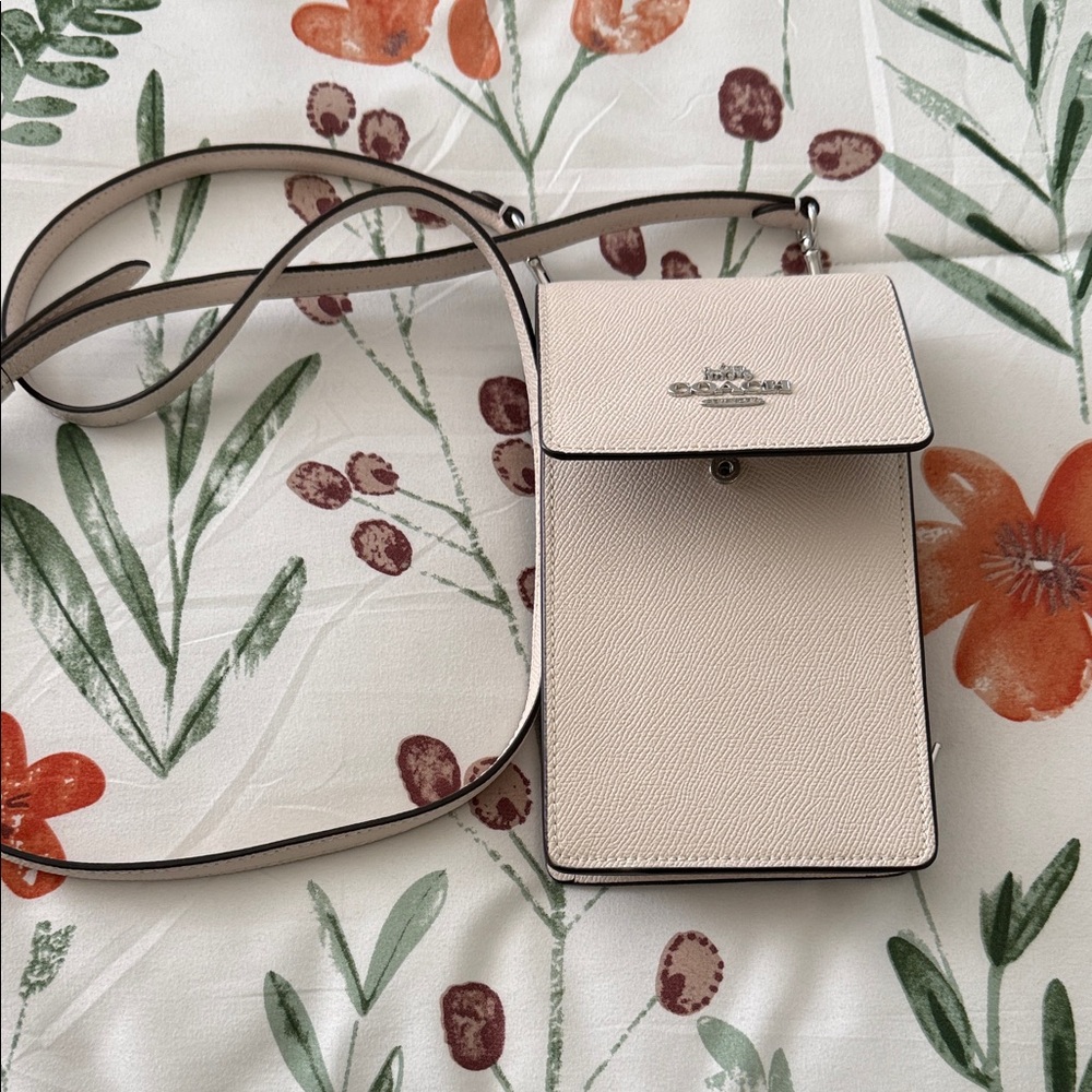 Coach Light Beige Crossbody phone bag fits iPhone 16 pro max